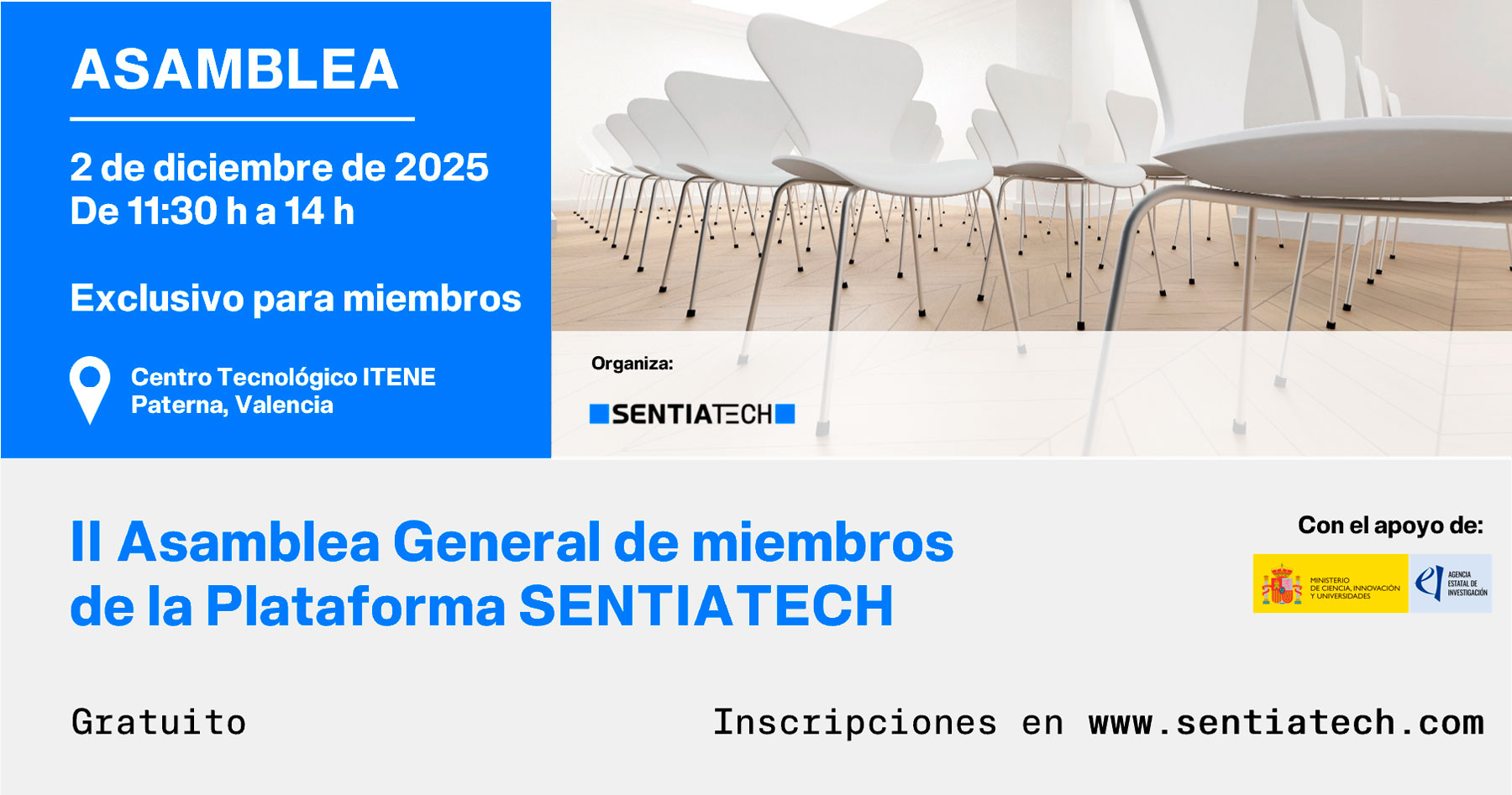 Banner de la II Asamblea General de miembros de la Plataforma SENTIATECH, organizada por SENTIATECH