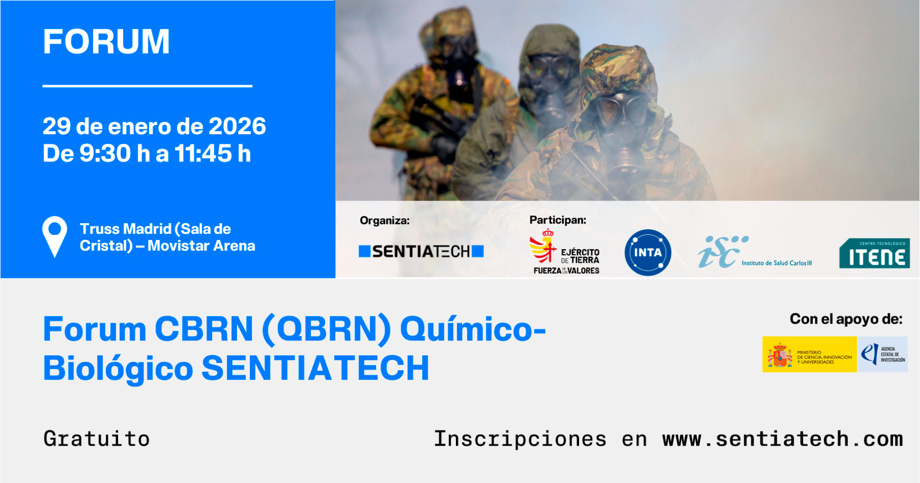 Banner del Forum CBRN (QBRN) Químico-Biológico SENTIATECH, organizado por la Plataforma SENTIATECH.